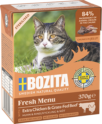 BOZITA Katzen-Nassfutter Sterilised Huhn und Rind Häppchen in Gelee